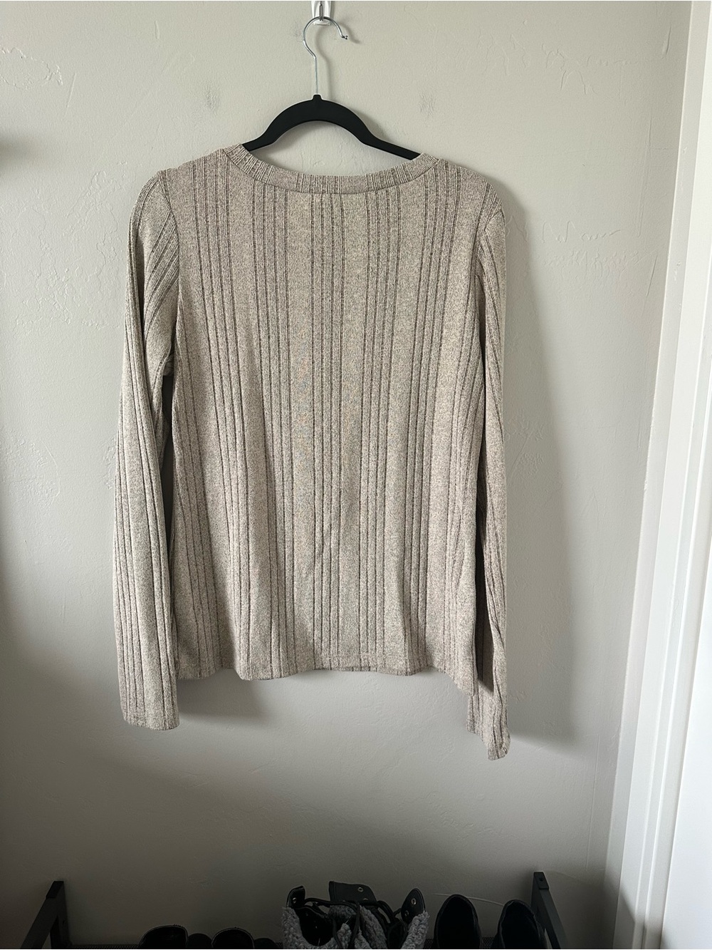Doe & Rae Neutral Ribbed Crew Sweater in Beige Taupe - Picture 2 of 4